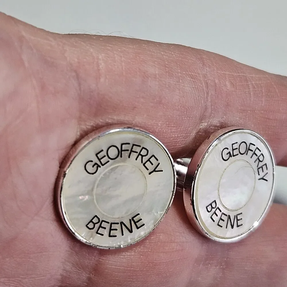 Geoffrey Beene Silver Tone And Mother Of Pearl Cufflinks
